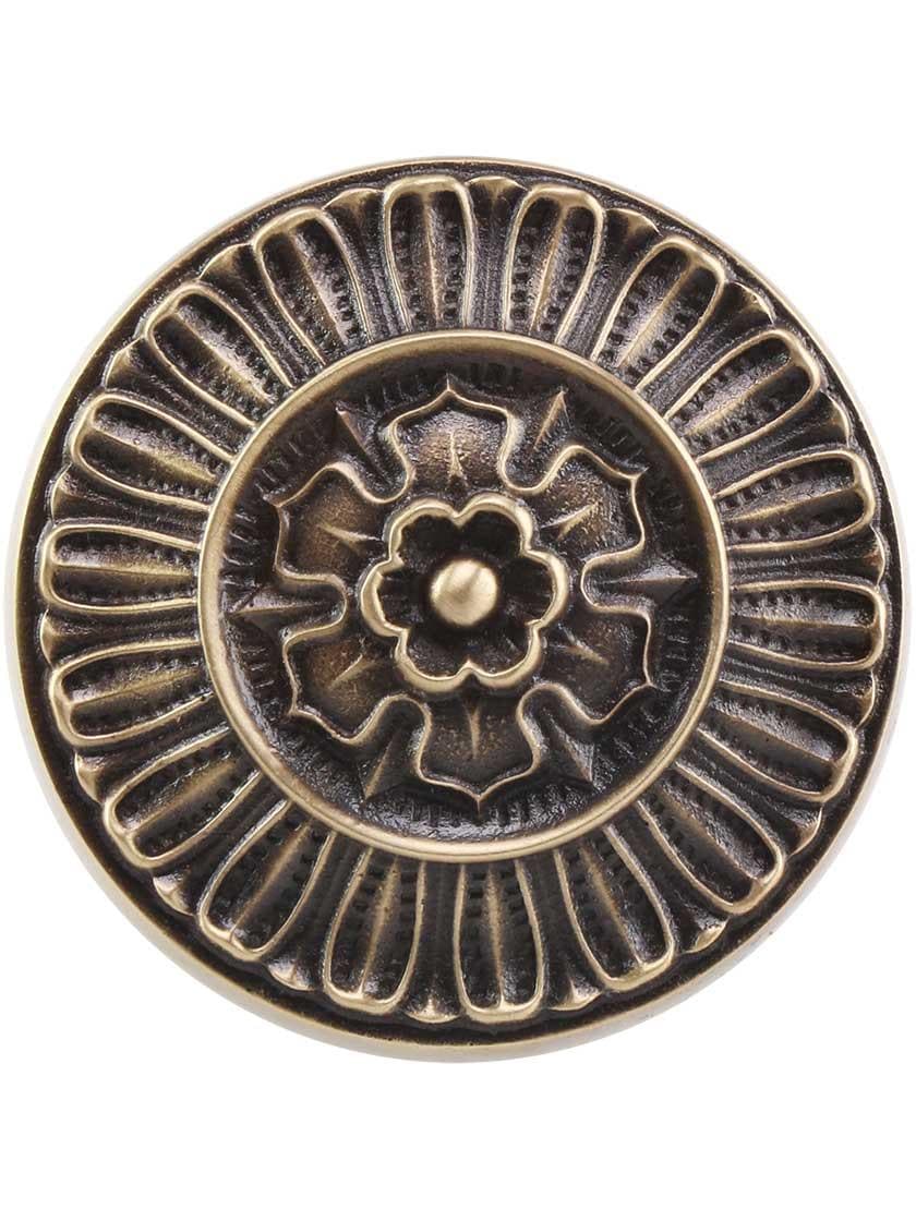 Alternate View of Pair of Cast-Brass Pisano Door Knobs in Antique-By-Hand.