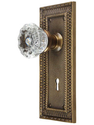 Pisano Design Mortise-Lock Set with Fluted Crystal Glass Knobs in Antique-By-Hand
