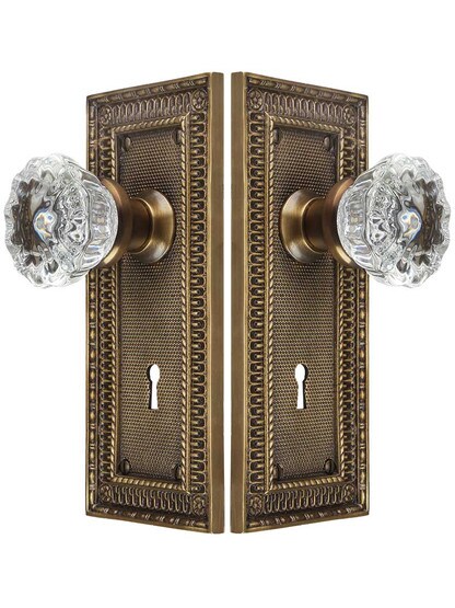 Alternate View of Pisano Design Mortise-Lock Set with Fluted Crystal Glass Knobs in Antique-By-Hand.