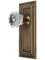 Pisano-Design Door Set with Fluted Crystal Glass Knobs in Antique-By-Hand.