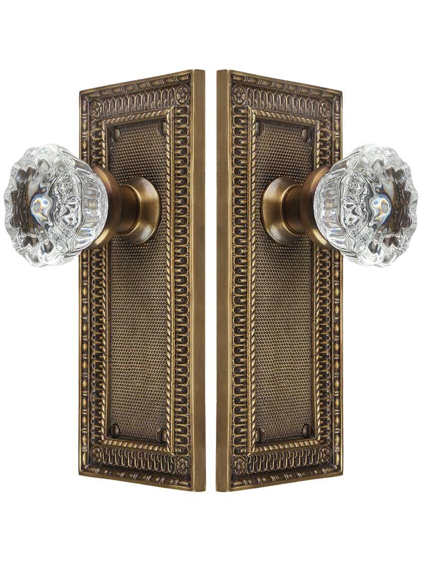 Alternate View of Pisano-Design Door Set with Fluted Crystal Glass Knobs in Antique-By-Hand.