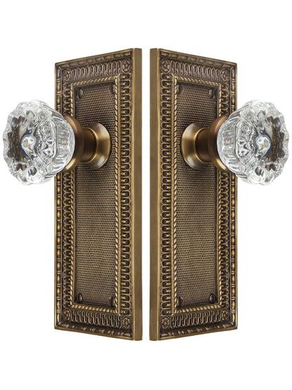 Alternate View of Pisano-Design Door Set with Fluted Crystal Glass Knobs in Antique-By-Hand.