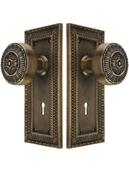 Pisano Design Mortise-Lock Set with Matching Knobs in Antique-By-Hand