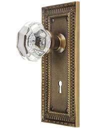 Pisano Design Mortise-Lock Set with Octagonal Crystal Glass Knobs in Antique-By-Hand.
