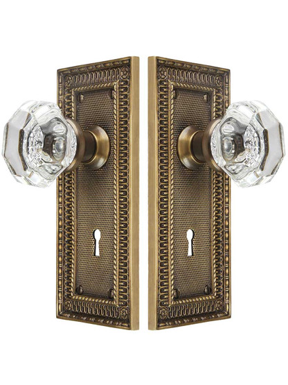 Alternate View of Pisano Design Mortise-Lock Set with Octagonal Crystal Glass Knobs in Antique-By-Hand.