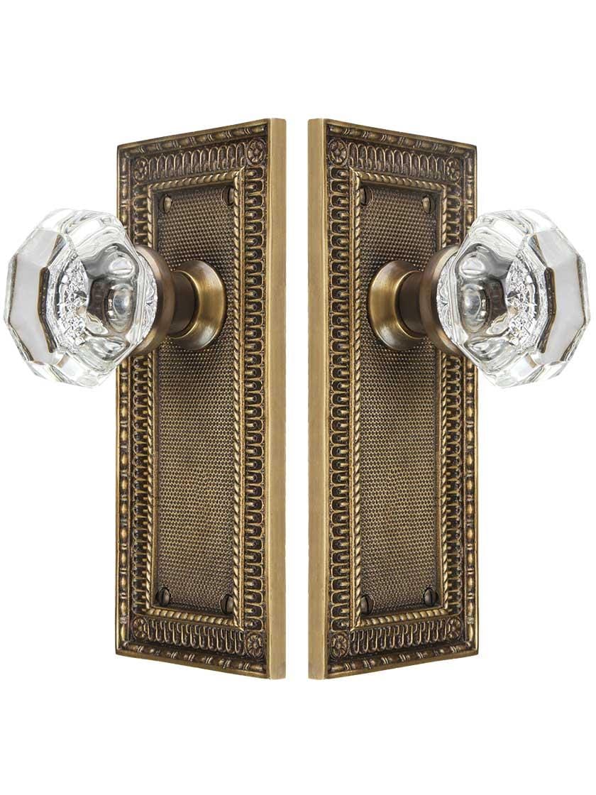 Alternate View of Pisano-Design Door Set with Octagonal Crystal Glass Door Knobs in Antique-By-Hand.