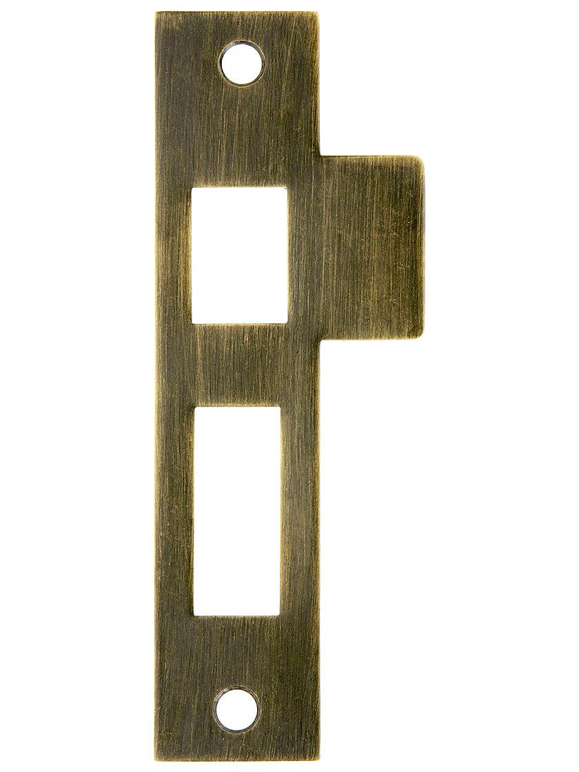 thumbnail interactive-video image 1 of Antique Brass Door Strike Plate – Victorian Style Mortise Keeper, 6 Inch 1 of 2