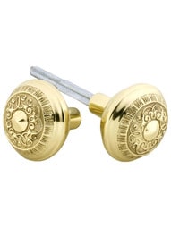 Pair of Egg and Dart Design Door Knobs In Solid Brass.