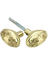 Pair of Oval Victorian Door Knobs In Solid Brass.