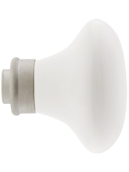 Alternate View 3 of Pair of White Porcelain Door Knobs With Solid Brass Shank.