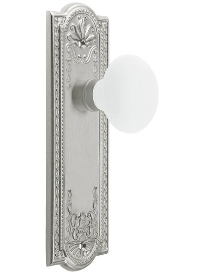 Alternate View 4 of Pair of White Porcelain Door Knobs With Solid Brass Shank.