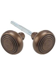 Pair of Streamline Deco Door Knobs in Antique-by-Hand.