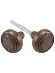 Pair of Streamline Deco Door Knobs in Antique-by-Hand