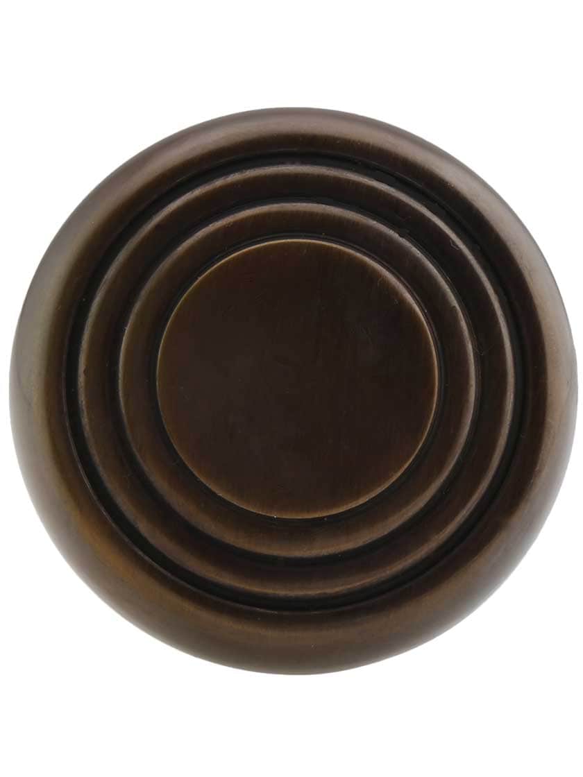 Alternate View of Pair of Streamline Deco Door Knobs in Antique-by-Hand.