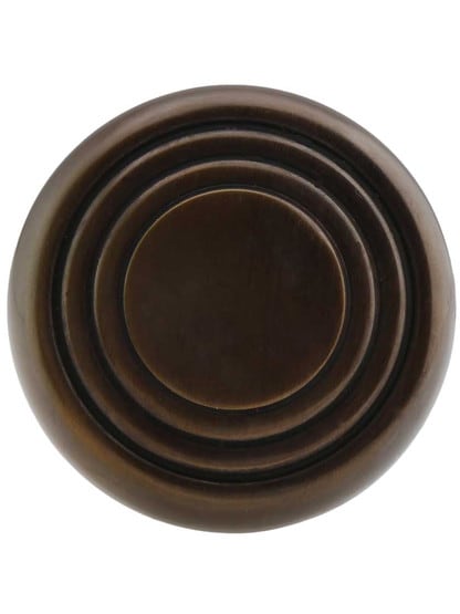 Alternate View of Pair of Streamline Deco Door Knobs in Antique-by-Hand.