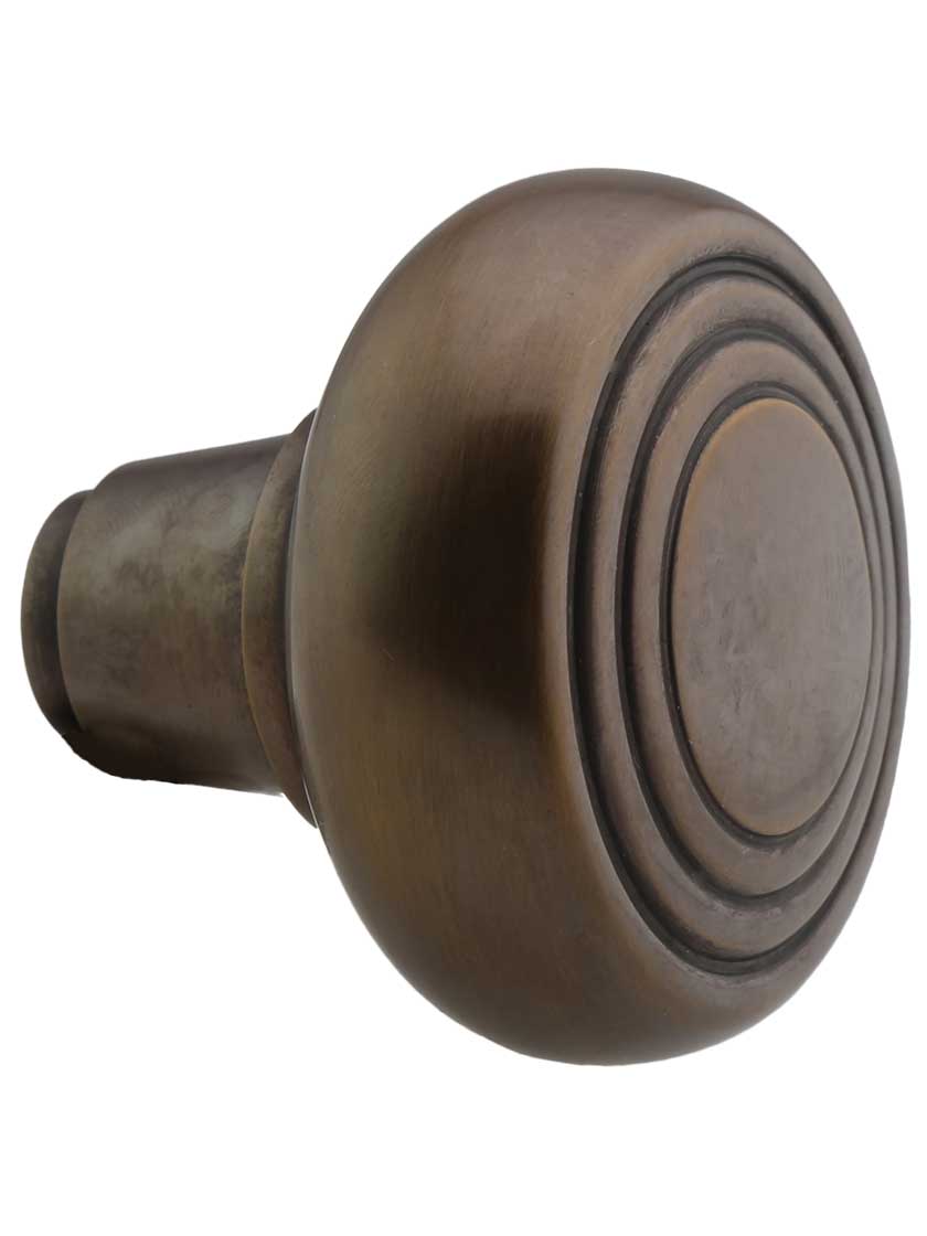 Alternate View 2 of Pair of Streamline Deco Door Knobs in Antique-by-Hand.