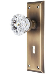 New York Mortise-Lock Set with Fluted Crystal Knobs in Antique-By-Hand