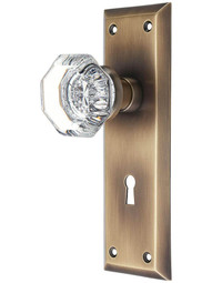 New York Mortise-Lock Set with Waldorf Crystal Knobs in Antique-By-Hand