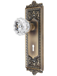 Egg & Dart Design Mortise-Lock Set with Fluted Crystal Knobs in Antique-By-Hand