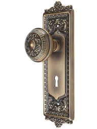 Egg and Dart Design Mortise-Lock Set with Matching Knobs in Antique-By-Hand.