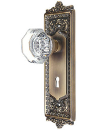 Egg and Dart Design Mortise-Lock Set with Waldorf Crystal Knobs in Antique-By-Hand.