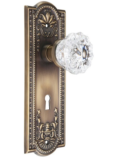 Meadows Design Mortise-Lock Set with Fluted Crystal Knobs in Antique-By-Hand.