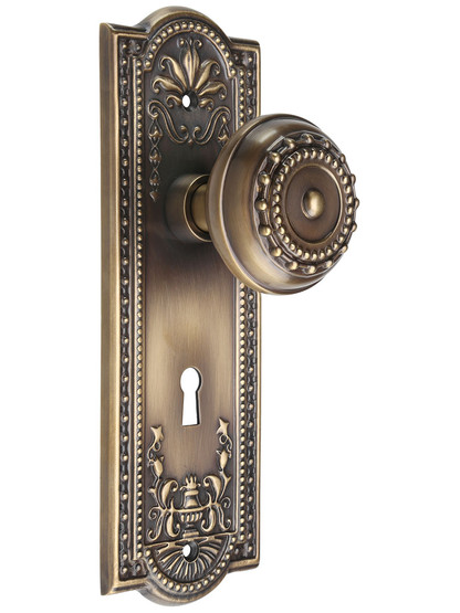 Meadows Design Mortise-Lock Set with Matching Knobs in Antique-By-Hand.