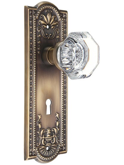 Meadows Design Mortise-Lock Set with Waldorf Crystal Knobs in Antique-By-Hand.