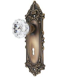 Largo Design Mortise-Lock Set with Fluted Crystal Knobs in Antique-By-Hand