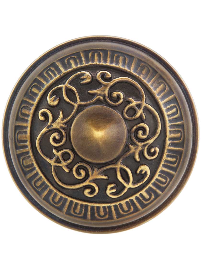 Alternate View of Egg and Dart Design Door Knobs in Antique-By-Hand - 1 Pair.