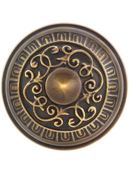 Alternate View of Egg and Dart Design Door Knobs in Antique-By-Hand - 1 Pair.