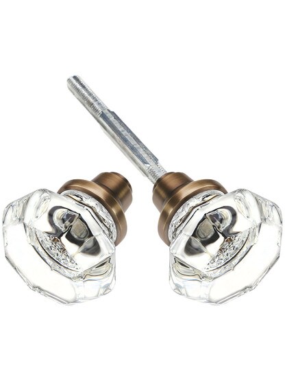 Octagonal Crystal Door Knobs in Antique-By-Hand - 1 Pair.