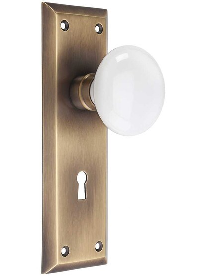 Alternate View 4 of White Porcelain Door Knobs in Antique-By-Hand - 1 Pair.