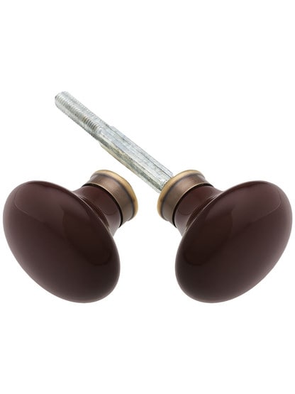 Brown Porcelain Door Knobs in Antique-By-Hand - 1 Pair.