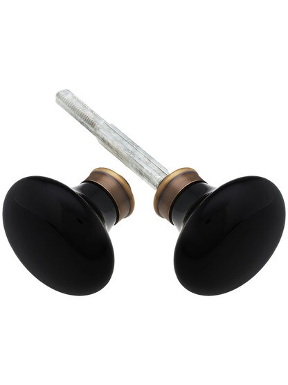 Black Porcelain Door Knobs in Antique-By-Hand - 1 Pair.