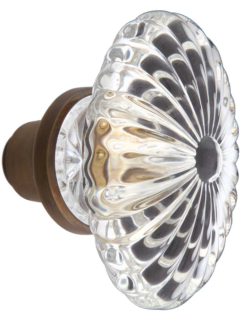 Oval Fluted Crystal Door Knobs in Antique-By-Hand - 1 Pair