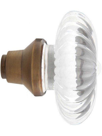 Alternate View 3 of Oval Fluted Crystal Door Knobs in Antique-By-Hand - 1 Pair.