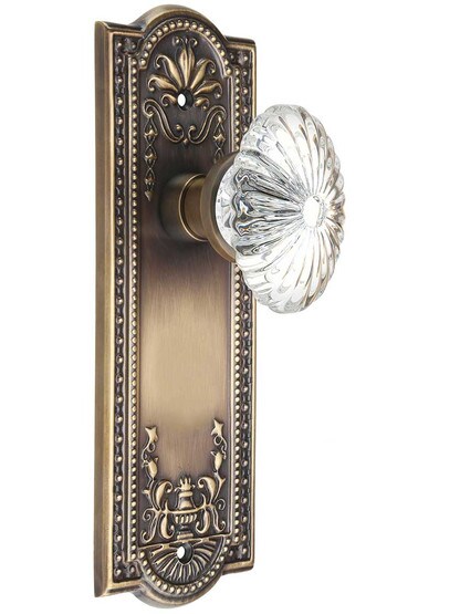 Alternate View 4 of Oval Fluted Crystal Door Knobs in Antique-By-Hand - 1 Pair.
