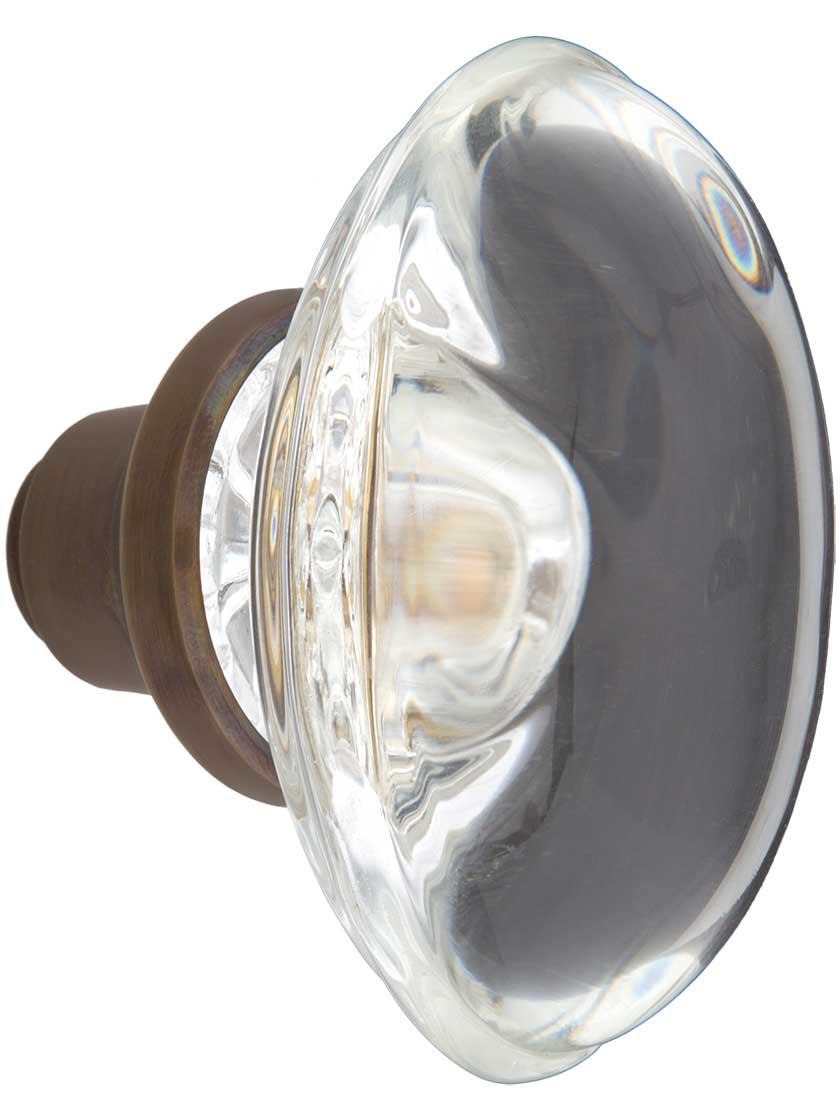 Oval Clear Crystal Door Knobs in Antique-By-Hand - 1 Pair