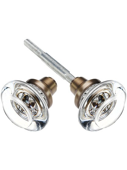 Round Clear Crystal Door Knobs in Antique-By-Hand - 1 Pair.