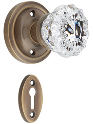 Classic Rosette Mortise-Lock Set with Fluted Crystal Knobs in Antique-By-Hand