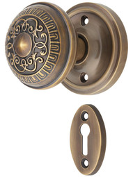 Classic Rosette Mortise-Lock Set with Egg and Dart Knobs in Antique-By-Hand.