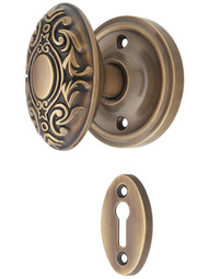 Classic Rosette Mortise Lock Set with Largo Oval Knobs in Antique-By-Hand