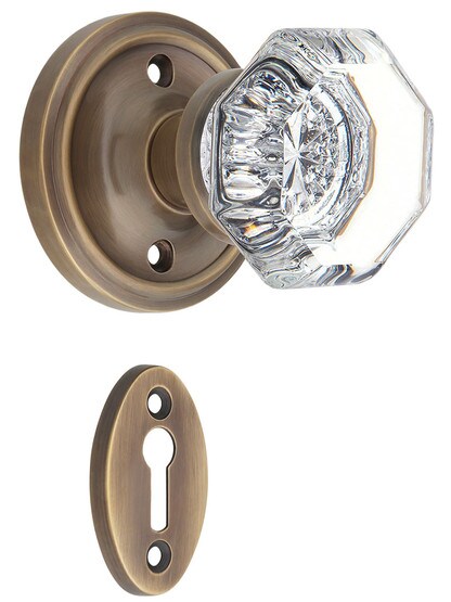 Classic Rosette Mortise Lock Set with Waldorf Crystal Knobs in Antique-By-Hand.