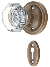 Classic Rosette Mortise Lock Set with Waldorf Crystal Knobs in Antique-By-Hand.