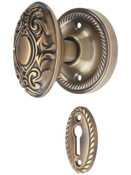 Rope Rosette Mortise Lock Set with Decorative Oval Knobs in Antique-By-Hand