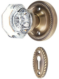 Rope Rosette Mortise-Lock Set with Waldorf Crystal Knobs in Antique-By-Hand.