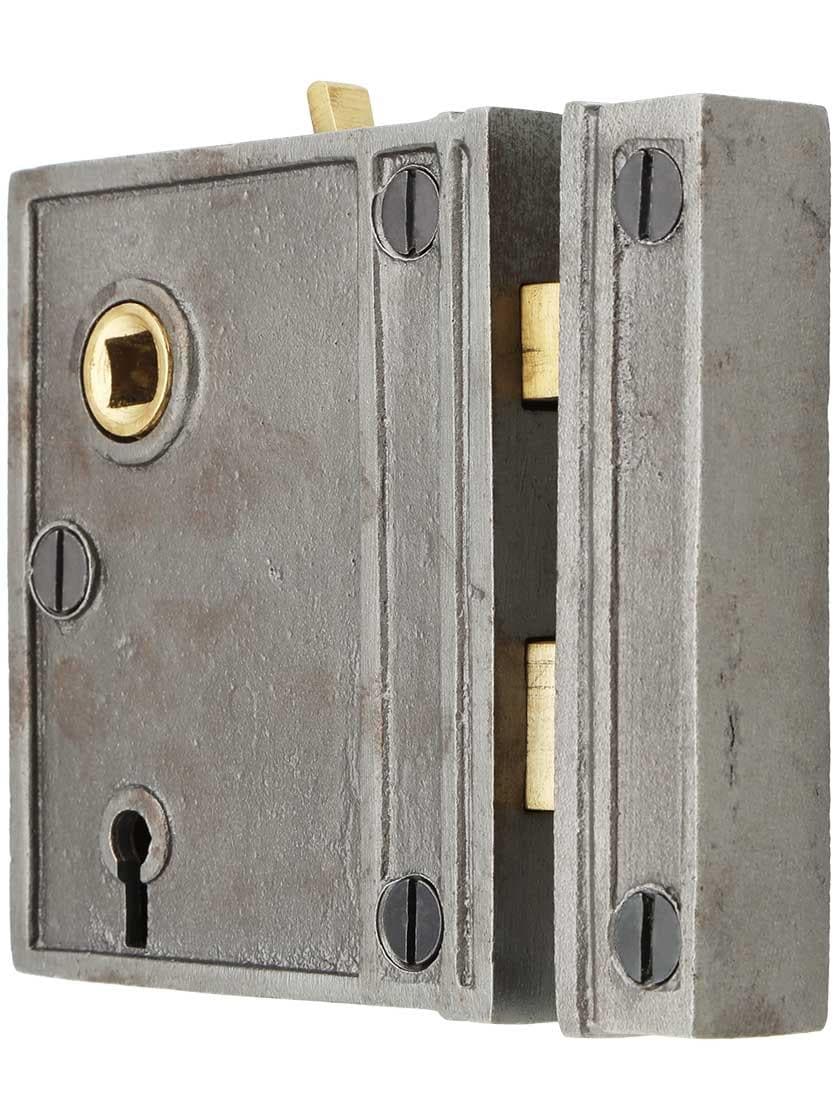 Alternate View of Cast Iron Vertical Rim Lock In Antique Iron