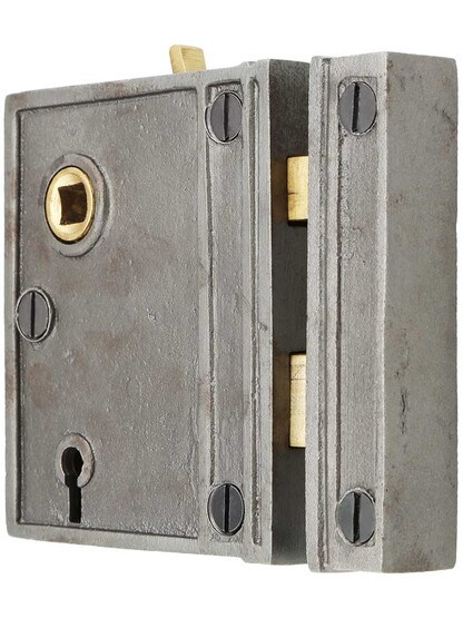 Alternate View of Cast Iron Vertical Rim Lock In Antique Iron