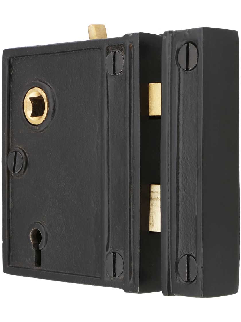 Alternate View of Cast Iron Vertical Rim Lock With Black Powder-Coated Finish